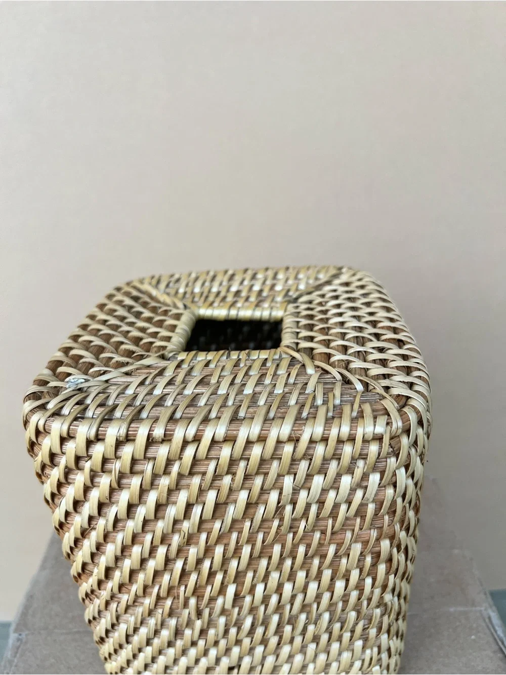 Handwoven Rattan Wicker Tissue Box Cover Natural Square Boho Coastal Bathroom